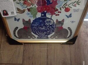 Sapna Shah Framed Floral Vase Print with Gray Cats - Rare